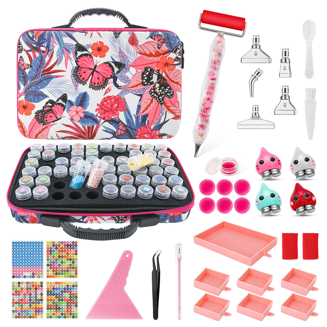 Diamond Painting - Roze Vlinders Opbergkoffer met Accessoires