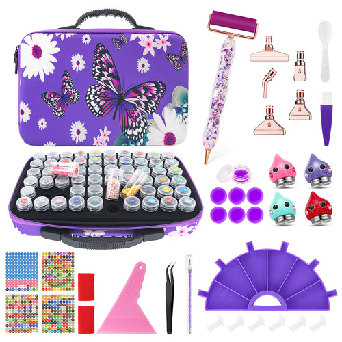 Diamond Painting - Paarse Vlinders Opbergkoffer met Accessoires