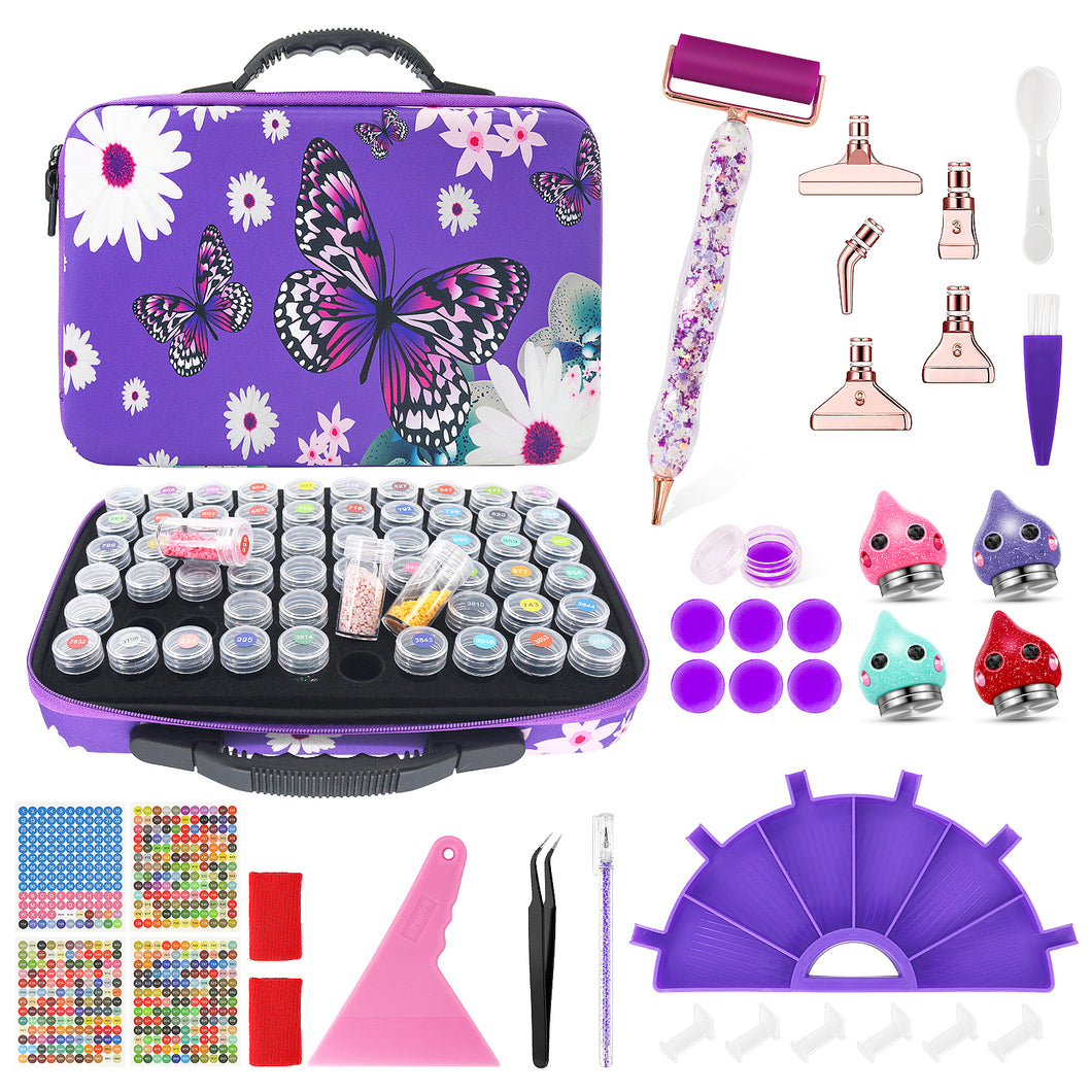 Diamond Painting - Paarse Vlinders Opbergkoffer met Accessoires