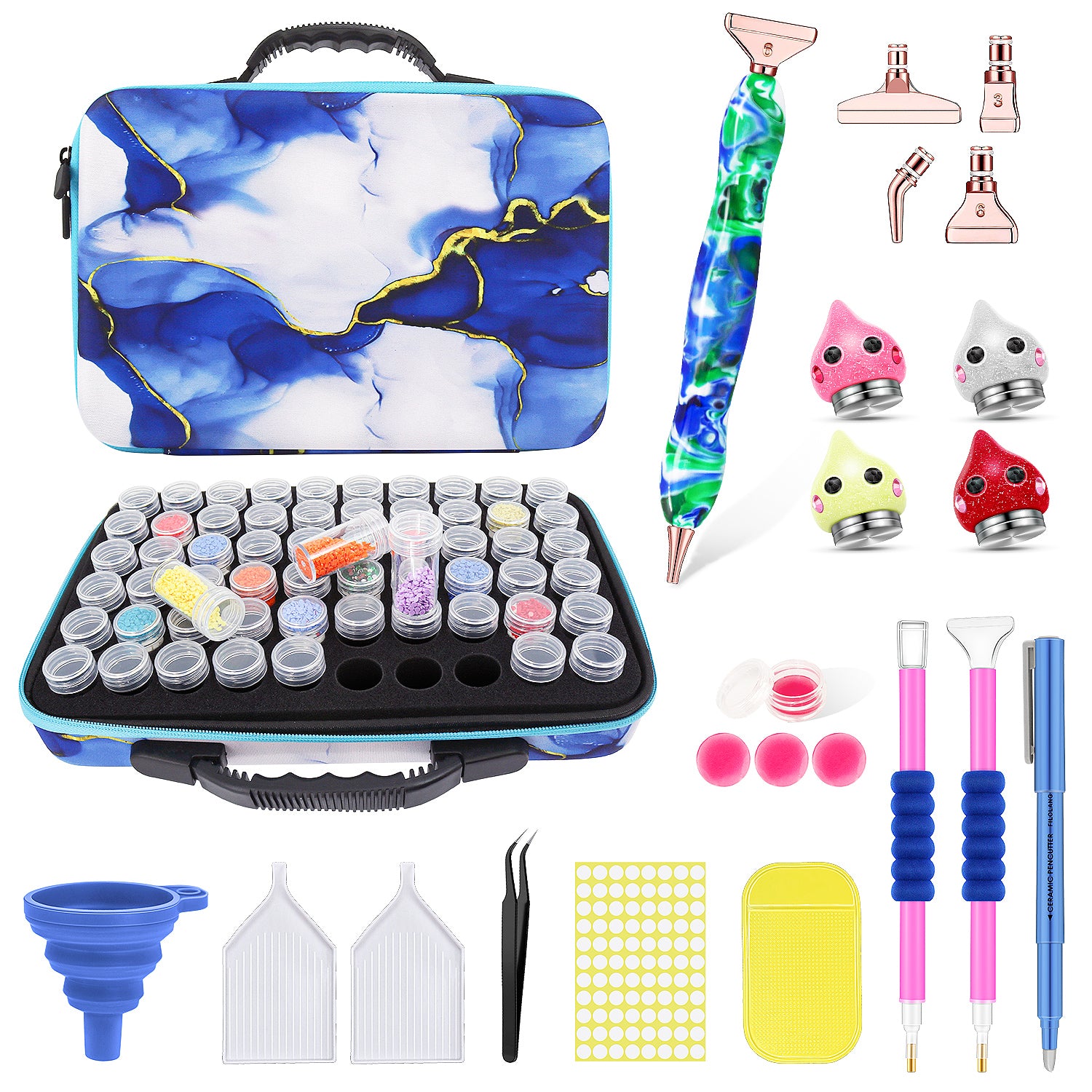 Diamond Painting - Blauwe Marmer Opbergkoffer met Accessoires