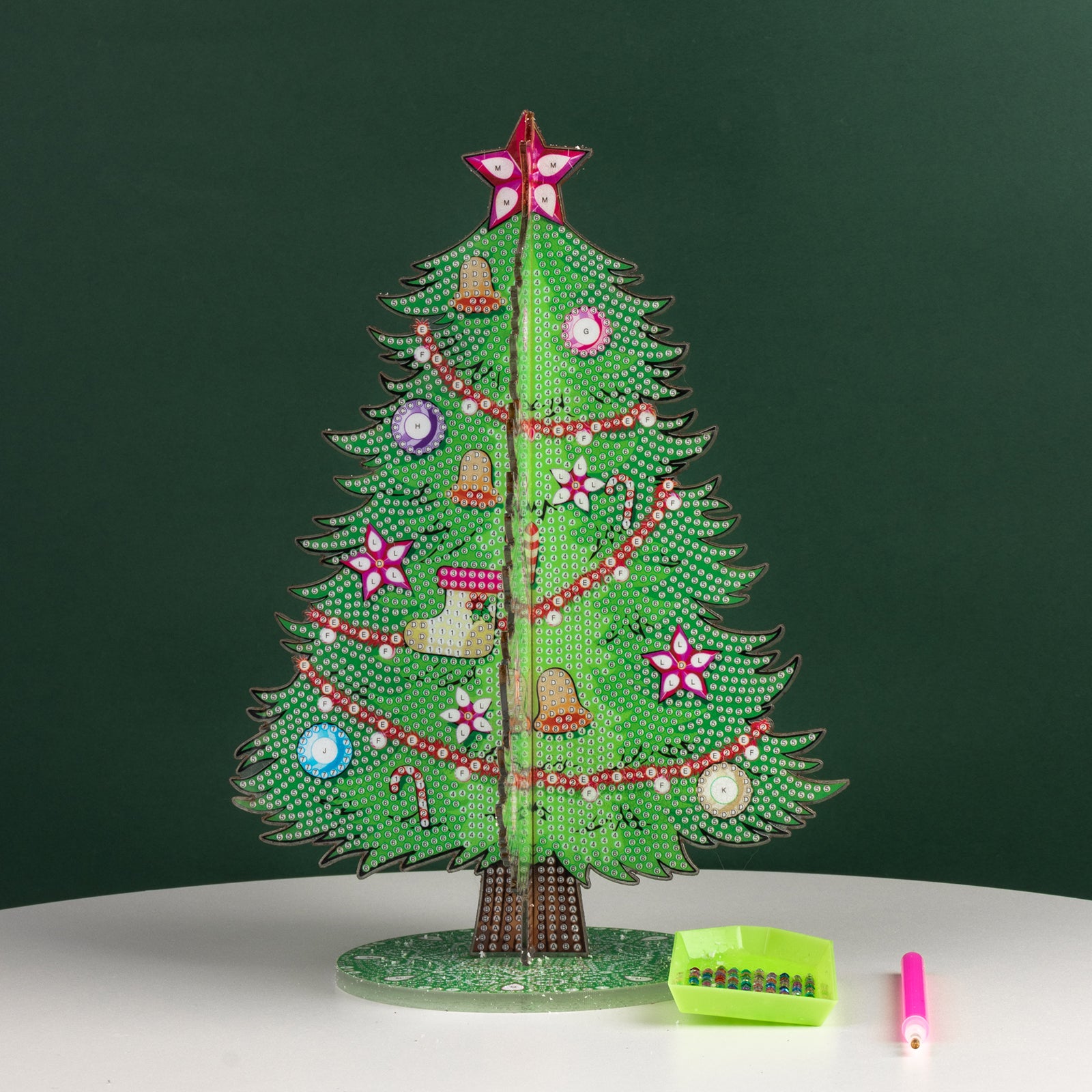 Diamantmalerei | Stehender Weihnachtsbaum mit rosa Weihnachtsstern   Diamond Paradijs