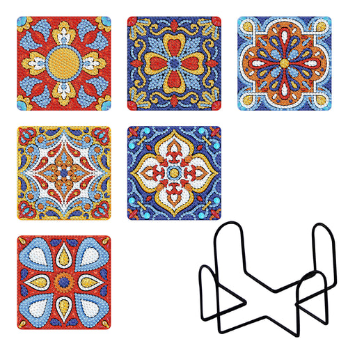 Diamond Painting - Vierkante Mandala Onderzetters - 6 stuks
