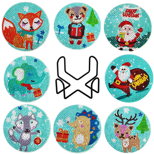 Diamond Painting - Kerstman & Dieren Onderzetters