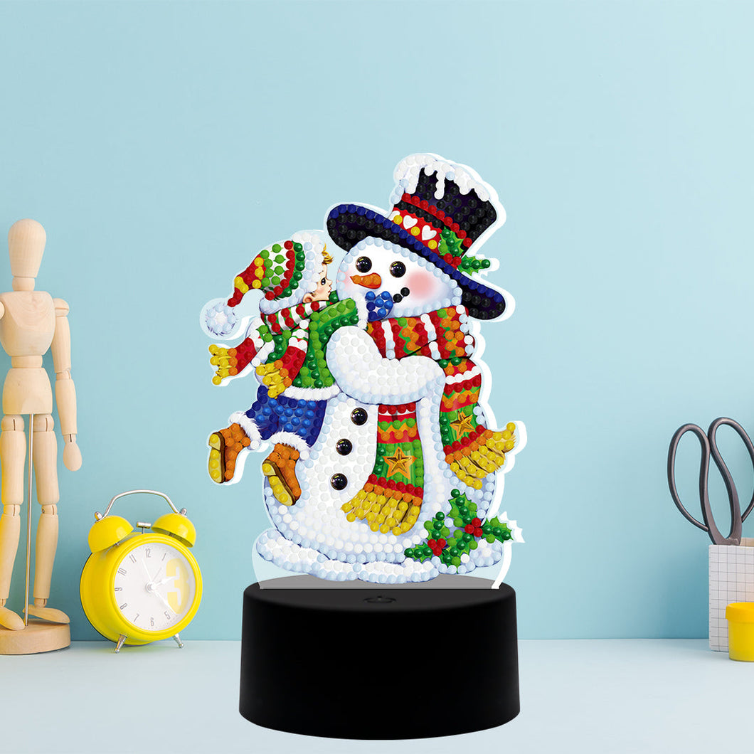 Diamond Painting Staande Lampje - Sneeuwpop met Kind