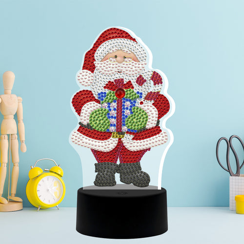 Diamond Painting Staande Lampje - Kerstman met Cadeau