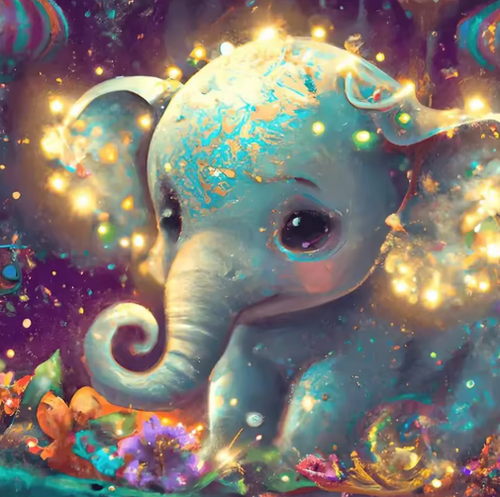 Diamond Painting - Baby Olifant met Bloemen