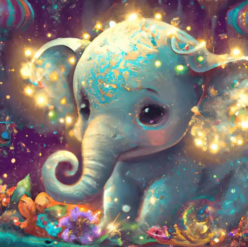 Diamond Painting - Baby Olifant met Bloemen