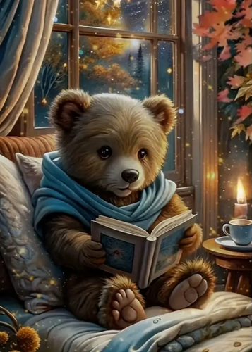 Diamond Painting - Beer aan het Lezen