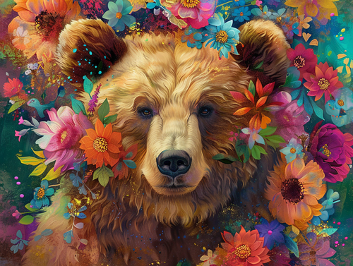 Diamond Painting - Beer met Bloemen