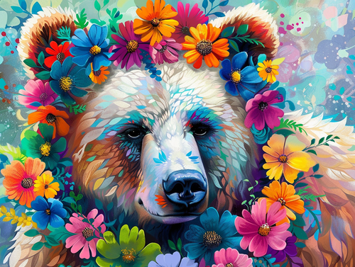 Diamond Painting - Beer met Bloemenkrans