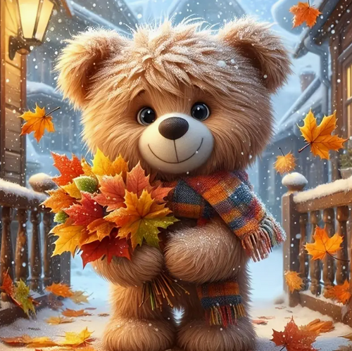 Diamond Painting - Beertje met Herfstbladeren