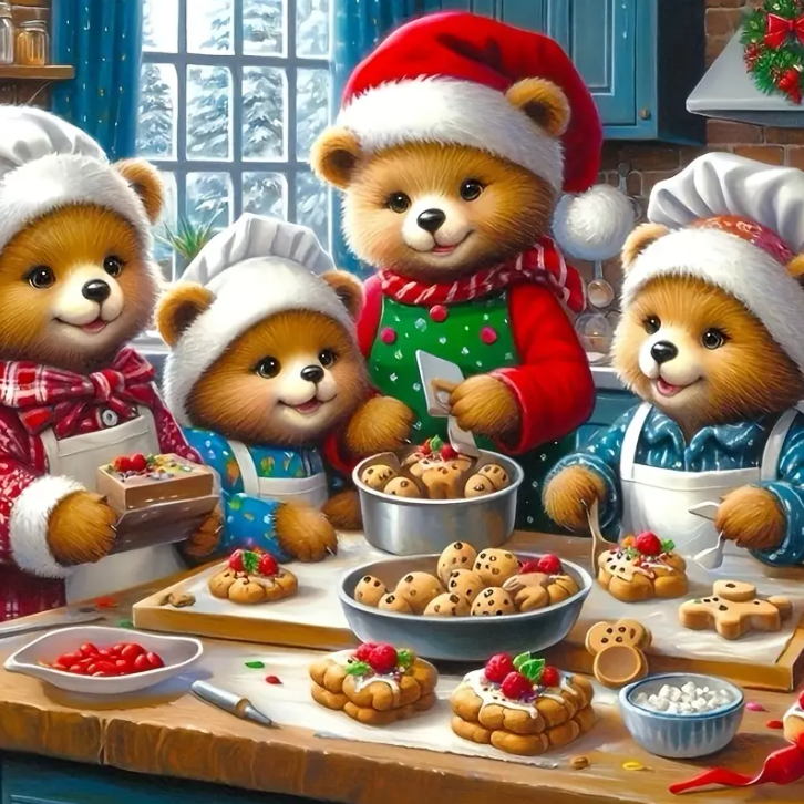 Diamond Painting - Beren met Kerstoutfit