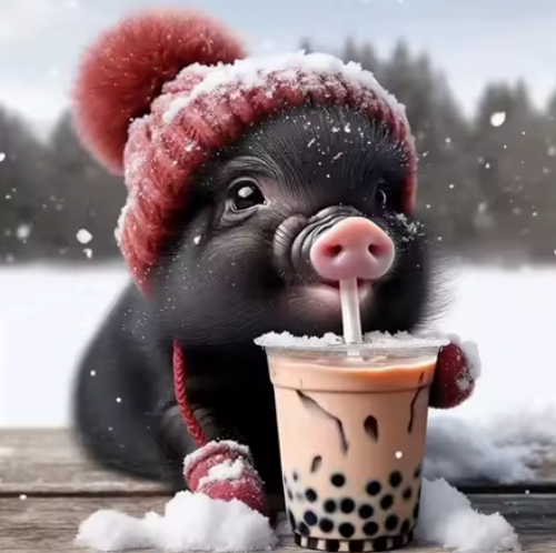 Diamond Painting - Biggetje met Bubble Tea