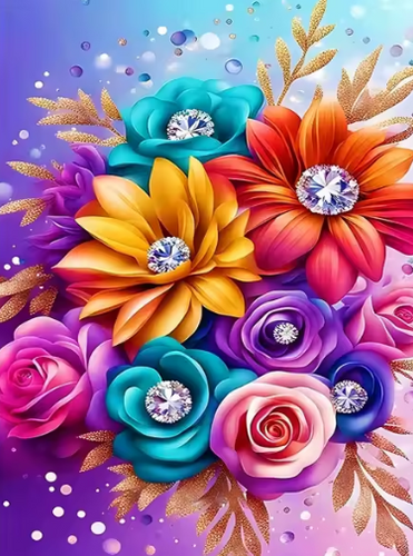 Diamond Painting - Bloemen met Diamanten