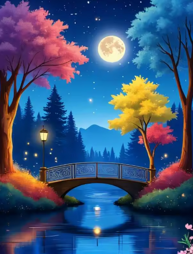 Diamond Painting - Bruggetje bij Nacht