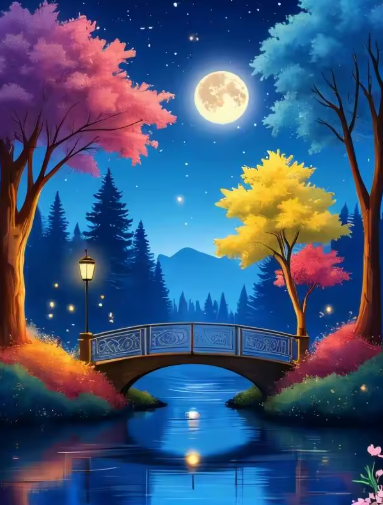 Diamond Painting - Bruggetje bij Nacht