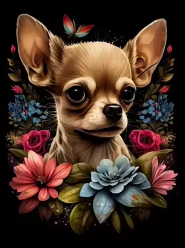Diamond Painting - Chihuahua tussen de Bloemen