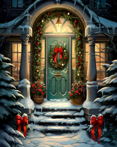 Diamond Painting - Deur met Kerstkrans