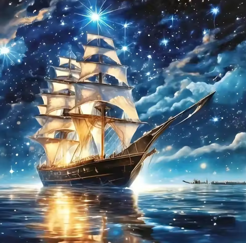 Diamond Painting - Donkere Hemel met Schip