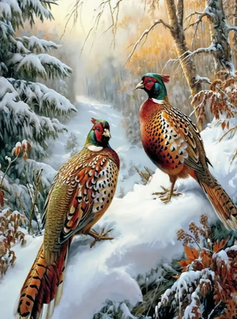 Diamond Painting - Fazanten in de Sneeuw