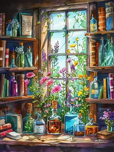 Diamond Painting - Flessen met Boeken