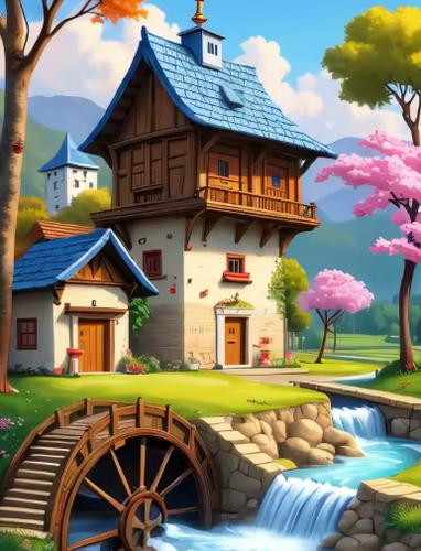 Diamond Painting - Gebouw met Watermolen