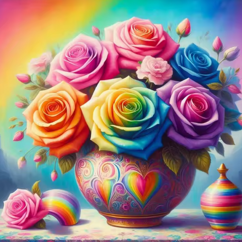 Diamond Painting - Gekleurde Rozen met Vaas