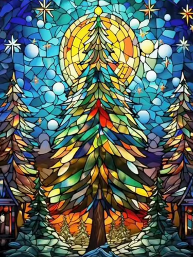 Diamond Painting - Glas-in-Lood Kerstbomen