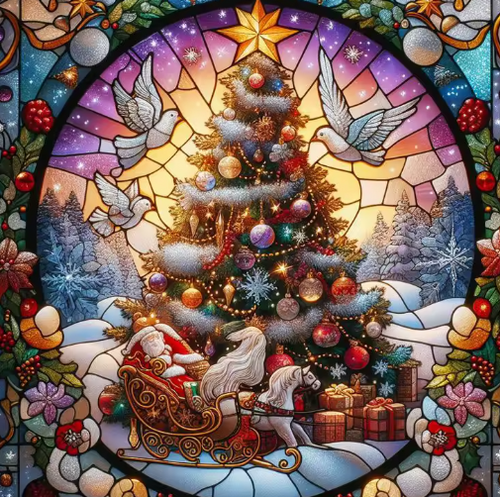 Diamond Painting - Glas-in-Lood Versierde Kerstboom