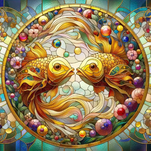 Diamond Painting - Gouden Vissen in Glas-in-Lood