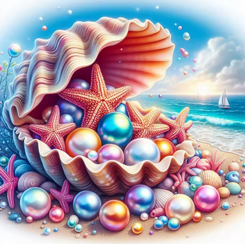 Diamond Painting - Grote Schelp met Parels