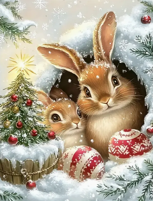 Diamond Painting - Haasjes in de Sneeuw