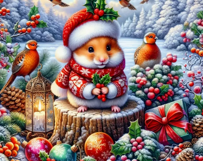Diamond Painting - Hamster in de Sneeuw
