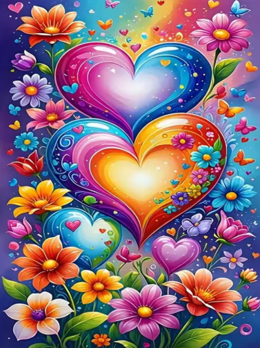 Diamond Painting - Hartjes en Bloemen