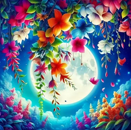 Diamond Painting - Hibiscus met Volle Maan
