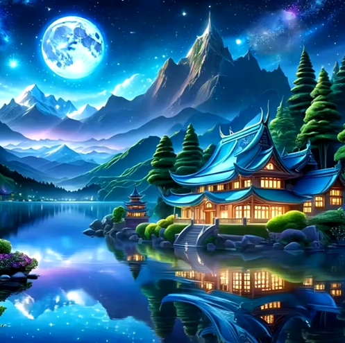 Diamond Painting - Huis in Maanlicht