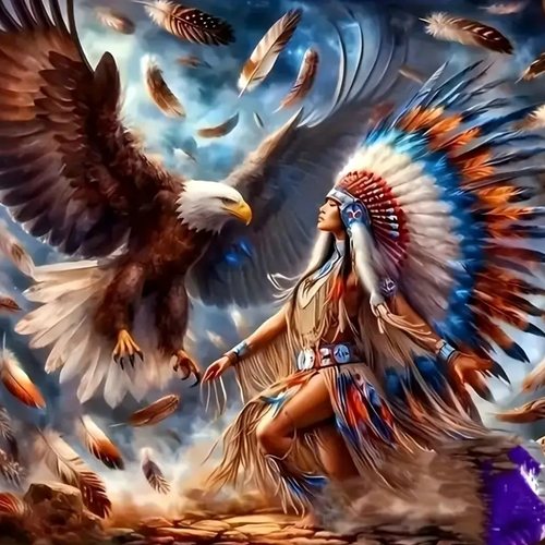 Diamond Painting - Indianen Vrouw met Adelaar