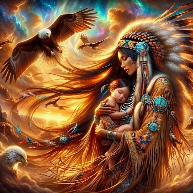 Diamond Painting - Indianen Vrouw met Baby