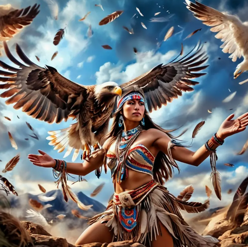 Diamond Painting - Indianen Vrouw met Vliegende Adelaar