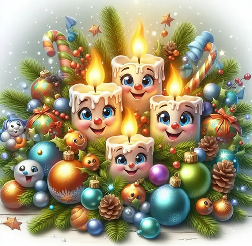 Diamond Painting - Kaarsen met Kerstballen