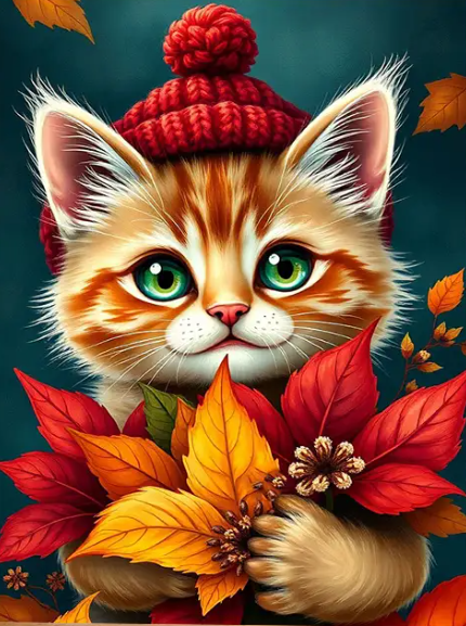 Diamond Painting | Kat met Rode Muts – Diamond Paradijs