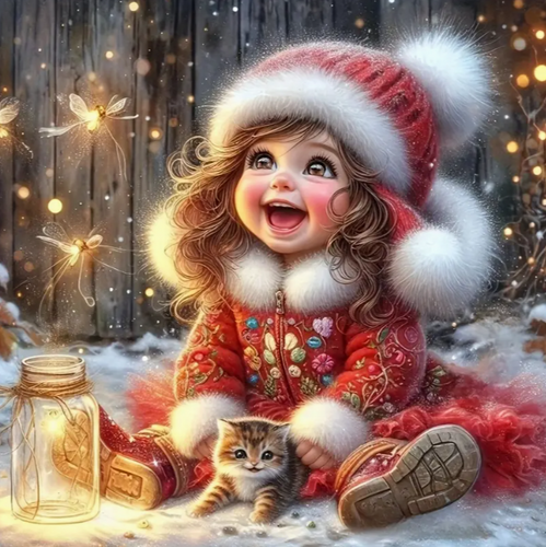 Diamond Painting - Kerstkindje met Vuurvliegjes
