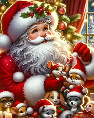 Diamond Painting - Kerstman met Kleine Dieren