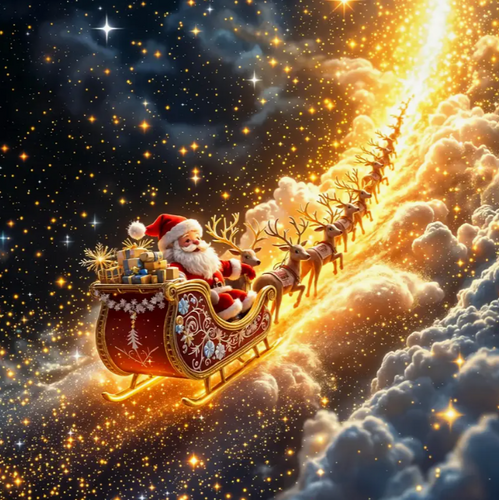 Diamond Painting - Kerstman met Rendieren in de Lucht