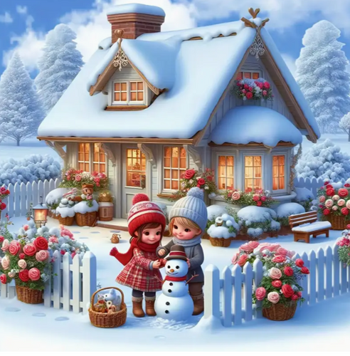 Diamond Painting - Kinderen met Sneeuwpop