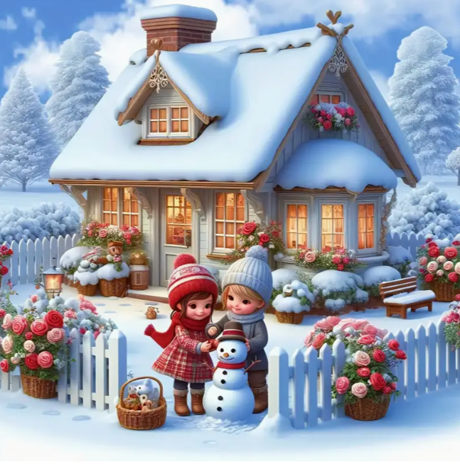 Diamond Painting - Kinderen met Sneeuwpop