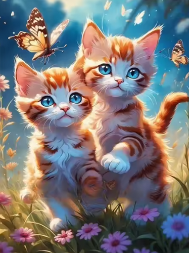 Diamond Painting - Kittens met Vlinders