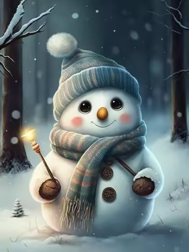 Diamond Painting - Kleine Sneeuwpop met Lichtje