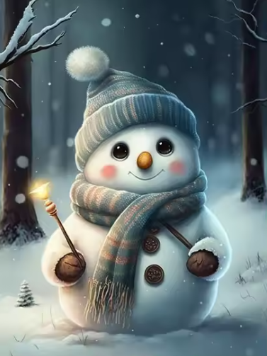 Diamond Painting - Kleine Sneeuwpop met Lichtje