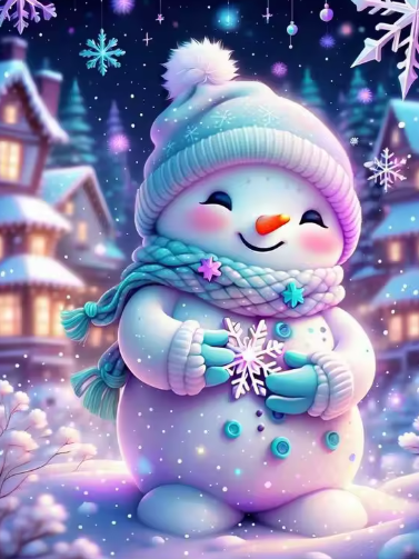 Diamond Painting - Kleine Sneeuwpop met Sneeuwvlok